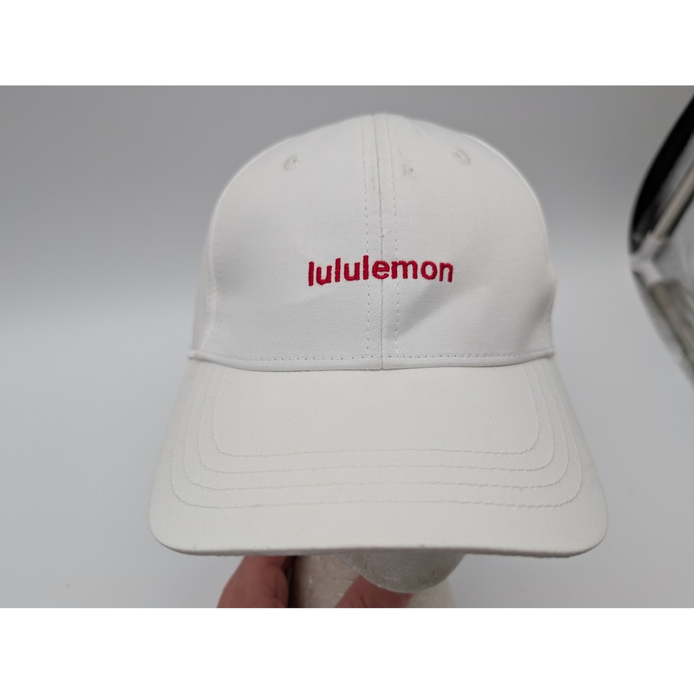 Lululemon White Baseball Cap Red Embroidered Logo Adjustable Hat S/M